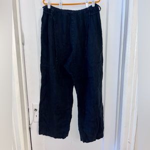 Black Crane 100% linen pants with unique side openings like a beach pant. Size M